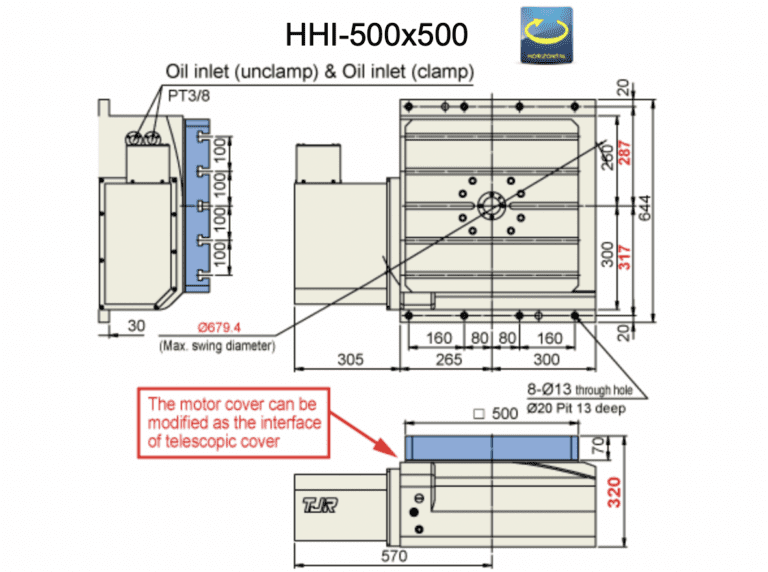 Горизонтальный поворотный индексный стол с ЧПУ TJR HHI-500x500
